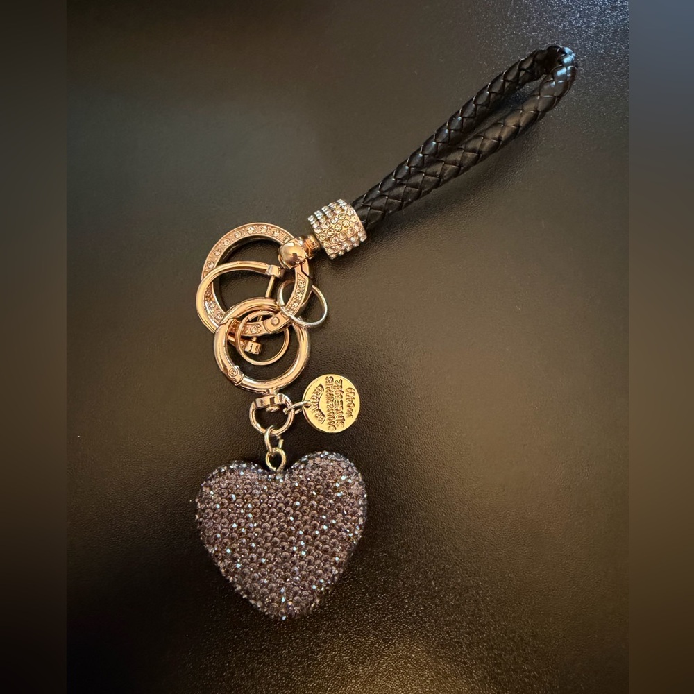 BOUTIQUE JEWELED HEART, CHARMS AND BRAIDED KEYCHAIN